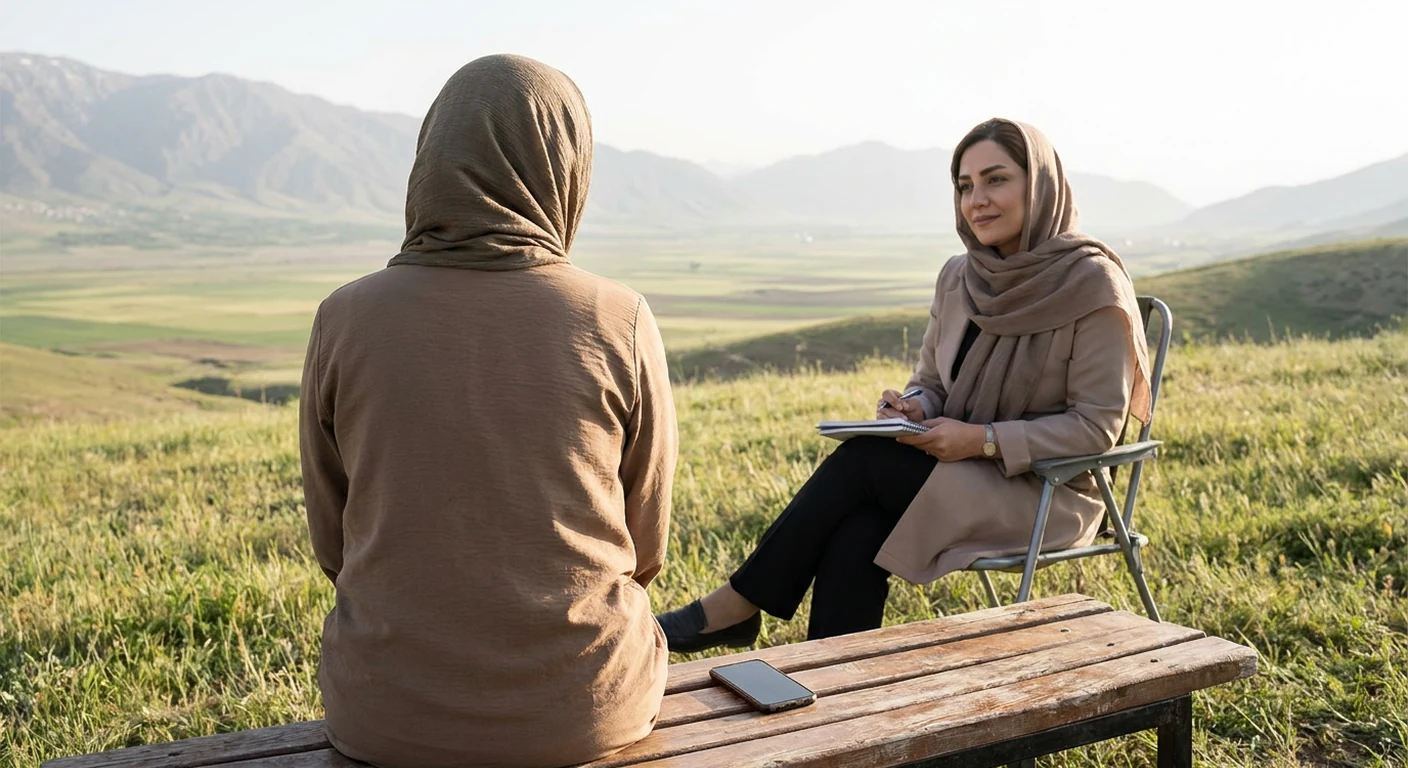 فردی در طبیعت نشسته و به جای نگاه کردن به گوشی، با آرامش به منظره روبرویش مینگرد.