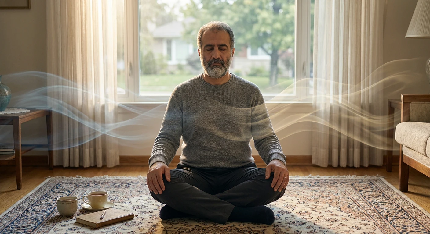 فردی در حال مدیتیشن برای مدیریت وسوسه و پیشگیری از لغزش اعتیاد.