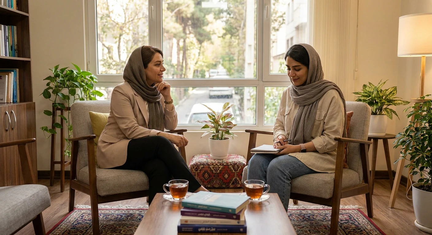 دو دوست در حال گفتگوی صمیمی و حمایت عاطفی از یکدیگر که نشاندهنده اهمیت استراحت عاطفی است.