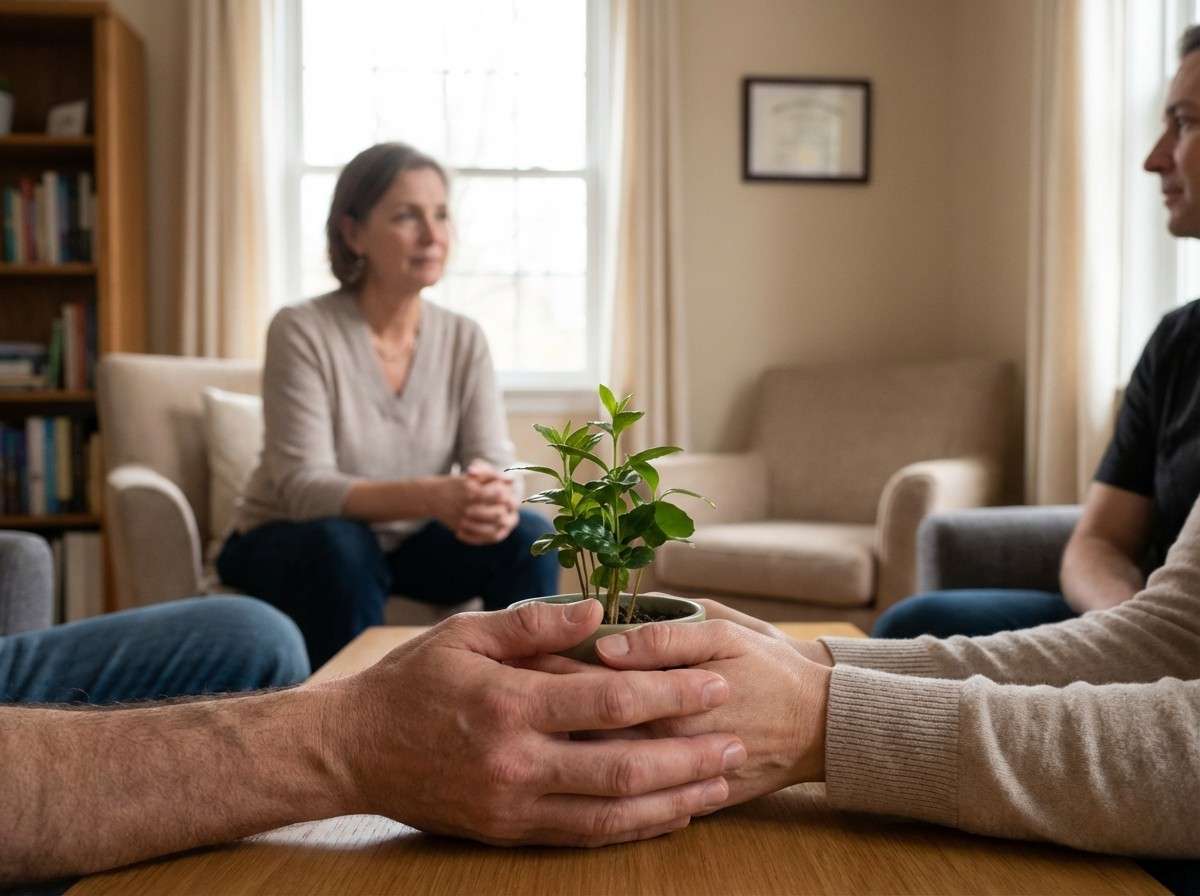 دو دست که به صورت جداگانه یک گیاه جوان در حال رشد را محافظت می‌کنند، نمادی از هم‌والدی پس از طلاق.