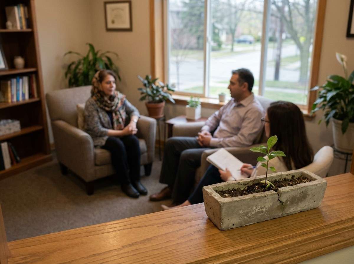 گیاهی سبز که از میان بتن ترک خورده رشد کرده است، نماد تاب‌آوری و بهبودی پس از تروما.